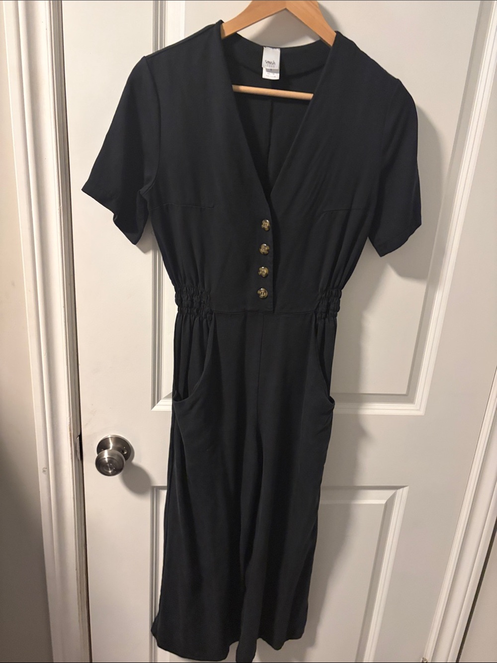 Smash + Tess Black Short-Sleeve Button-Front Jumpsuit